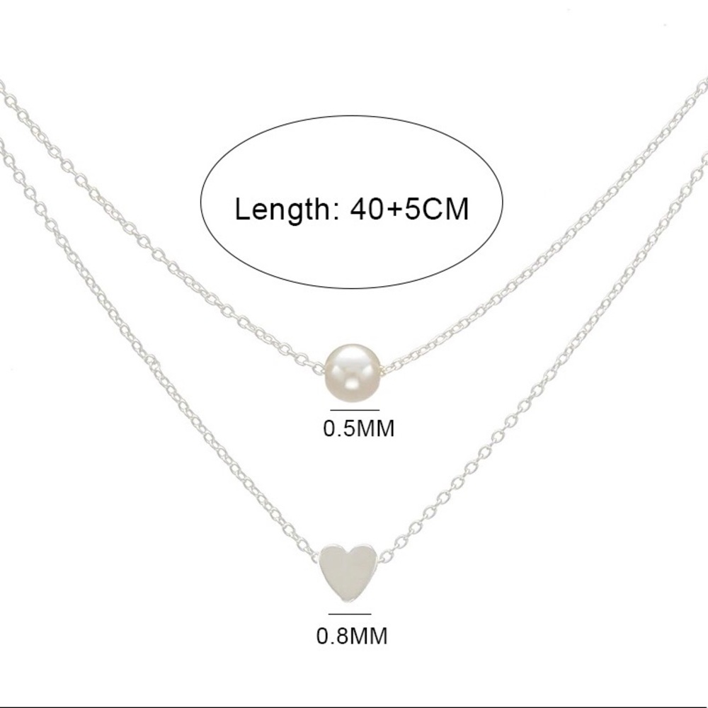 Heart and Pearl Double Layered Necklace - Picture 5 of 6